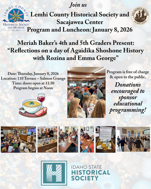 image provides particulars of the Lemhi County Historical Society January 8 program and luncheon